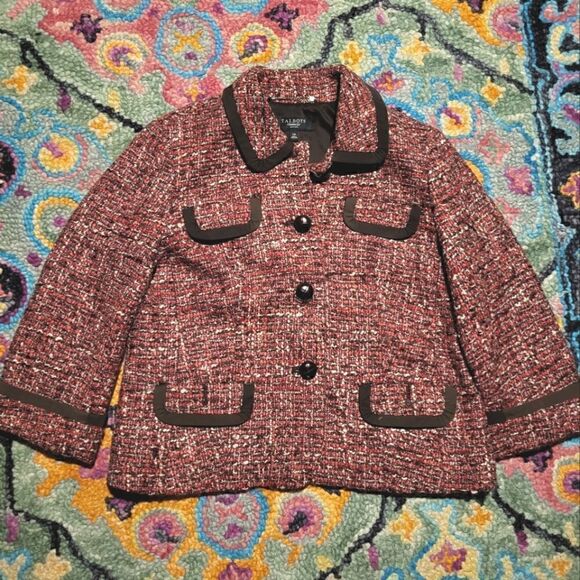 Talbots Tweed Dress Jacket Blazer Orange Brown Women's 12P - Picture 1 of 5